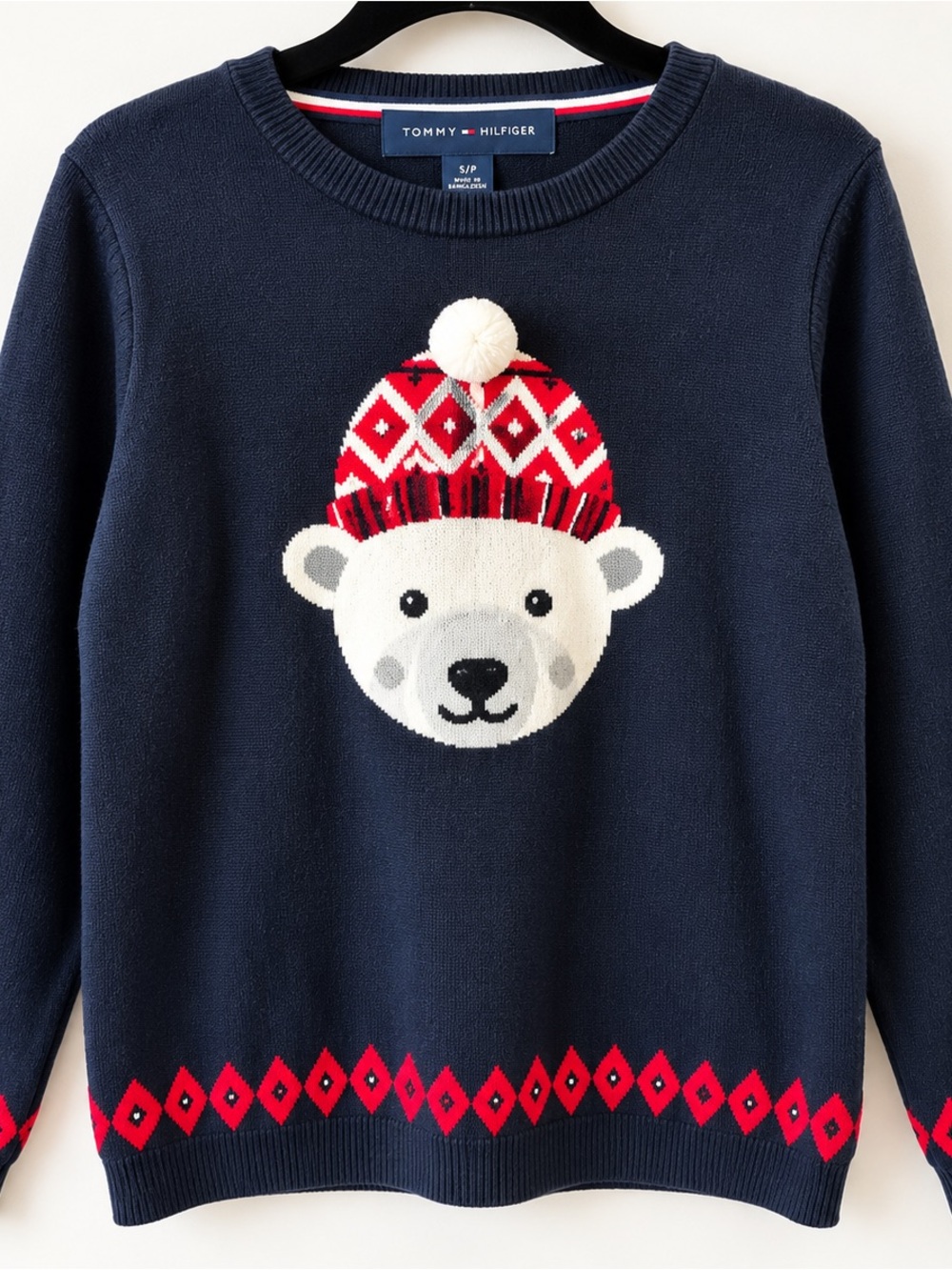 Tommy Hilfiger Polar Bear Christmas Sweater Women’s S 100% Cotton Navy